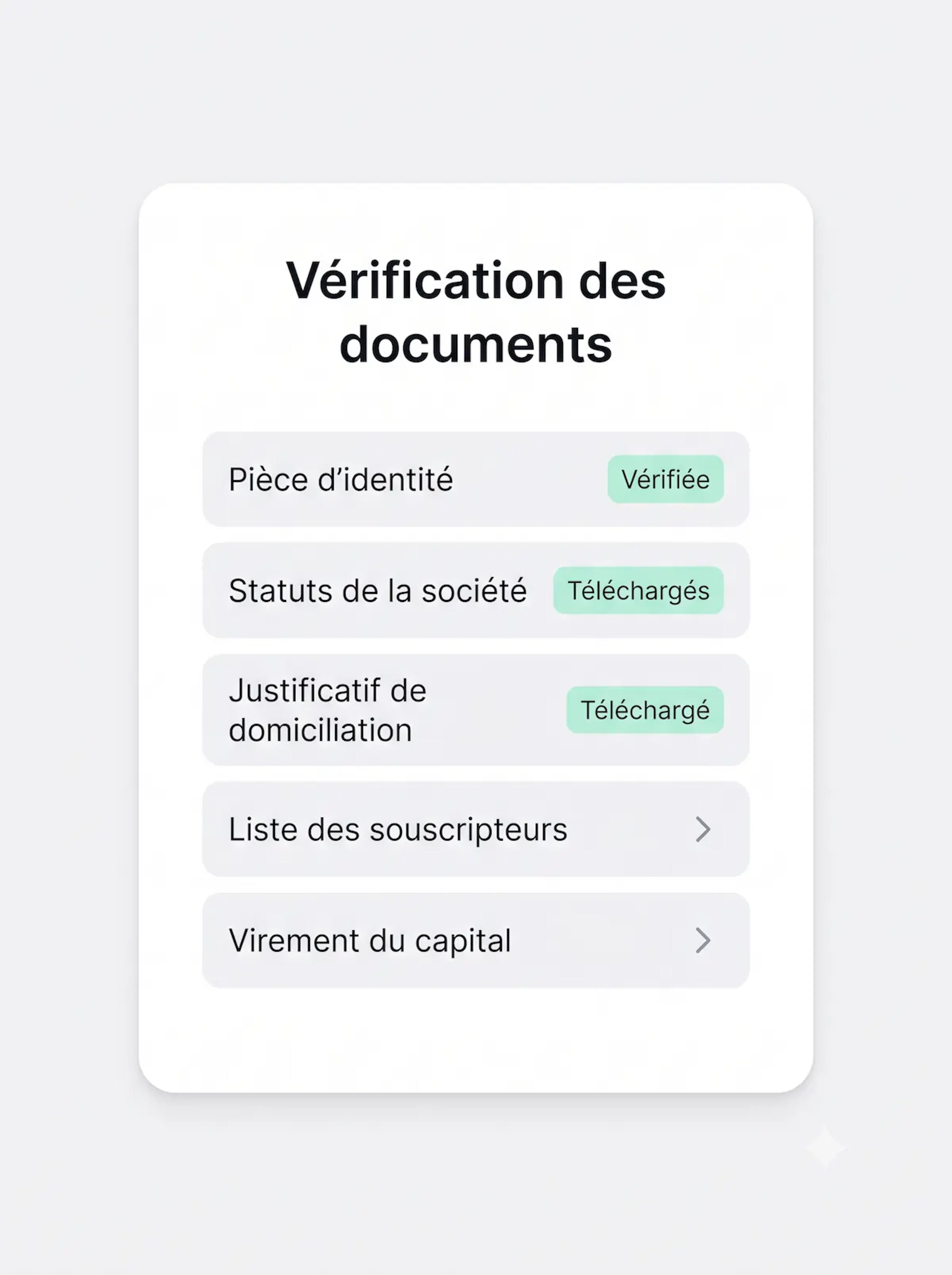 Vérification des documents pour le dépôt de capital