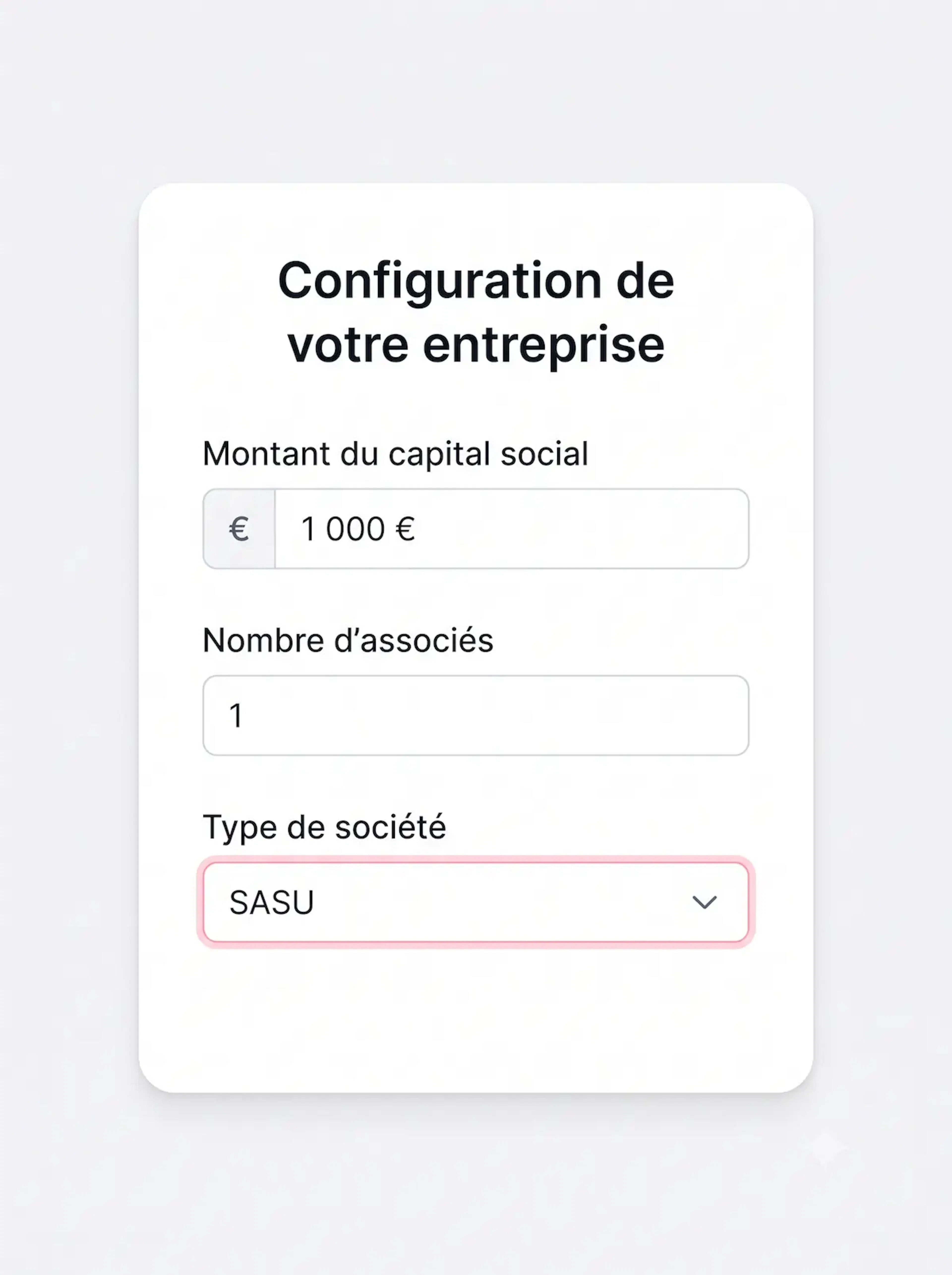 Écran de saisie du montant du capital social sur Legalfree