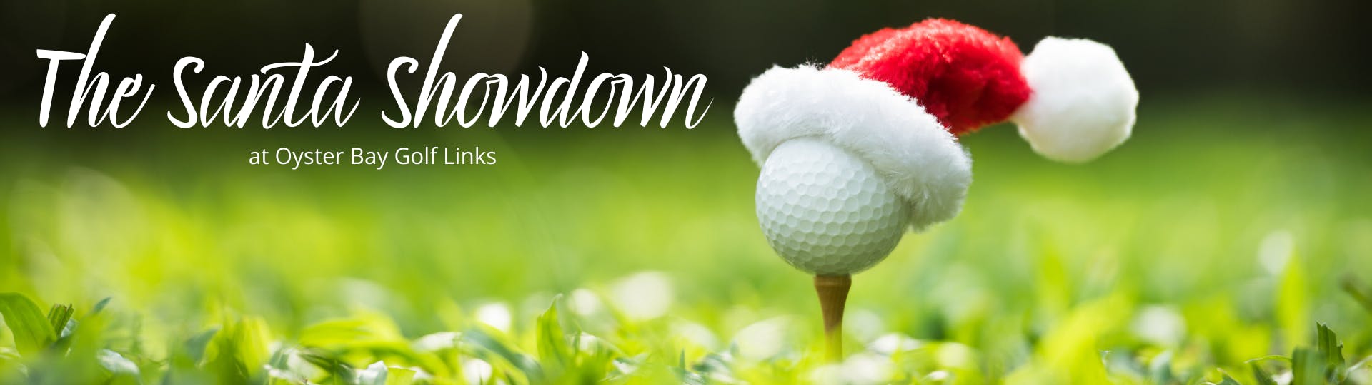 Image of Santa hat on a golf ball. The Santa Showdown at Oyster Bay Golf Links