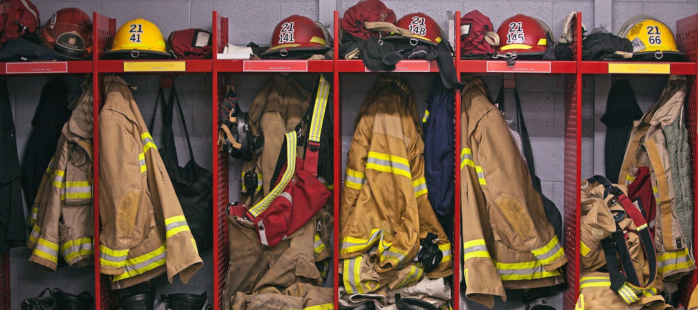 Lockers filled with firefighting gear