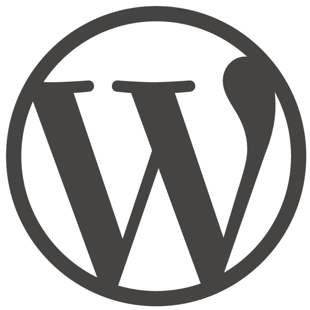 WordPress logo represented by a W inside a gray outlined circle
