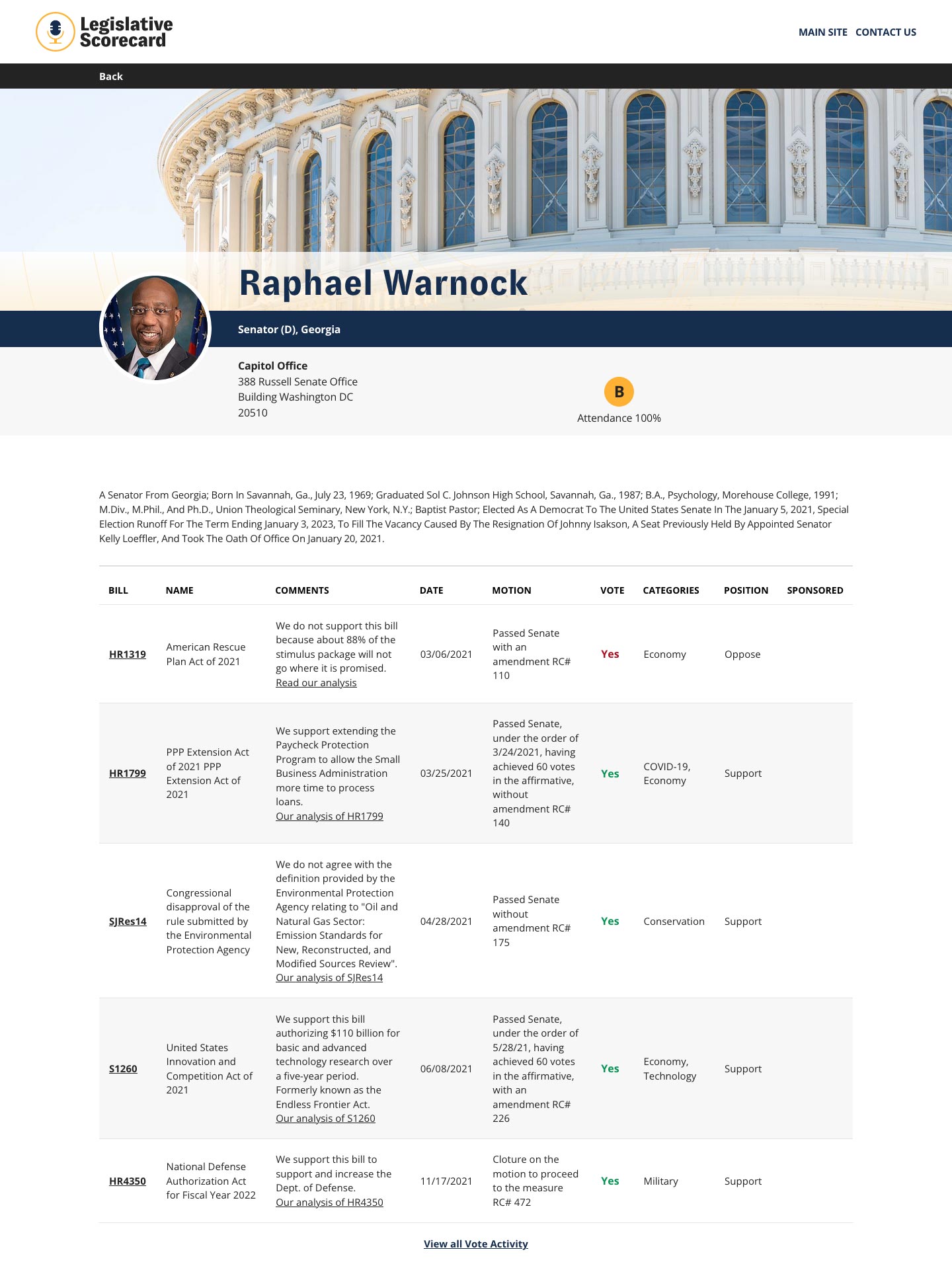 legislator page screenshot