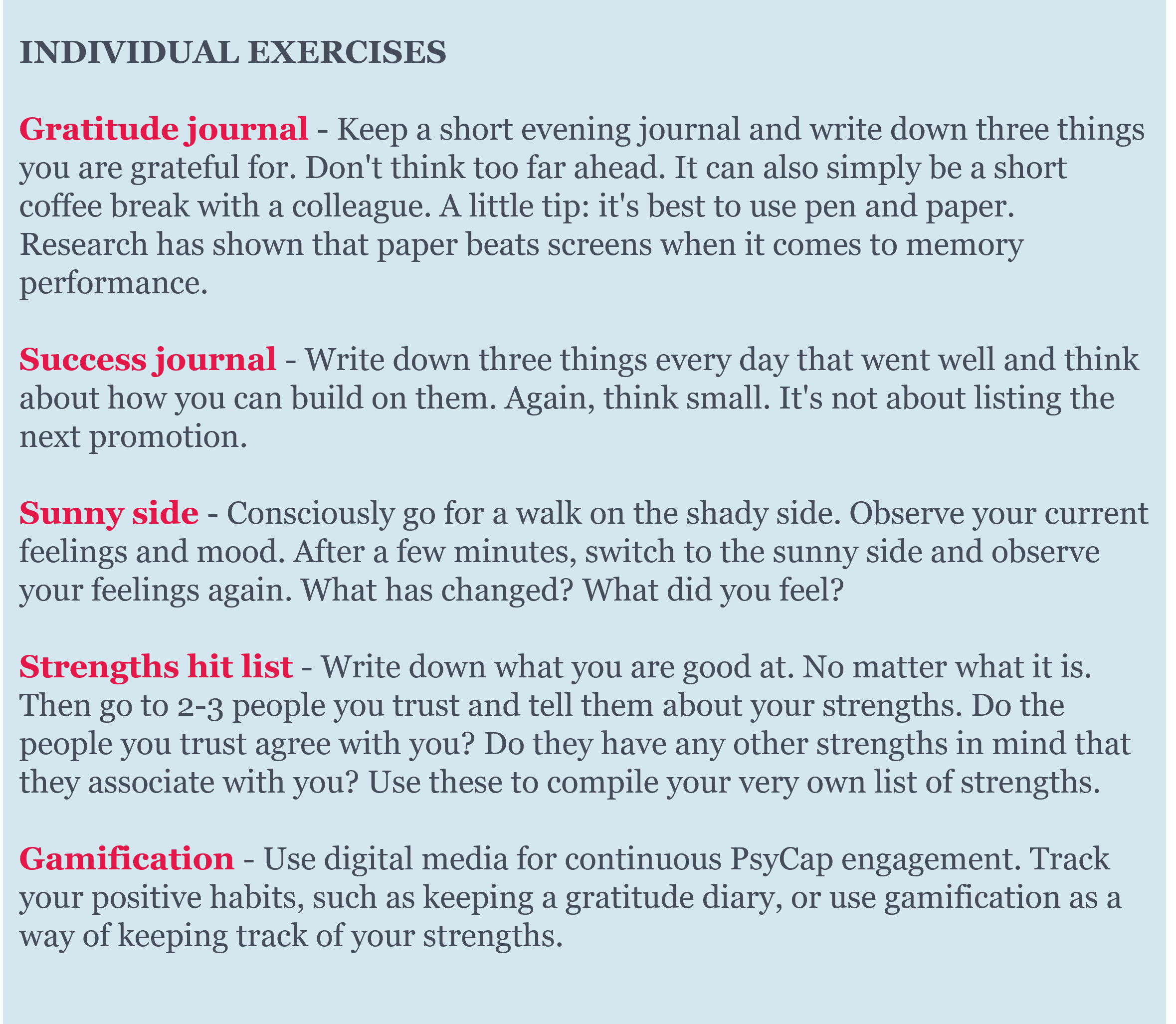 Individual exercises