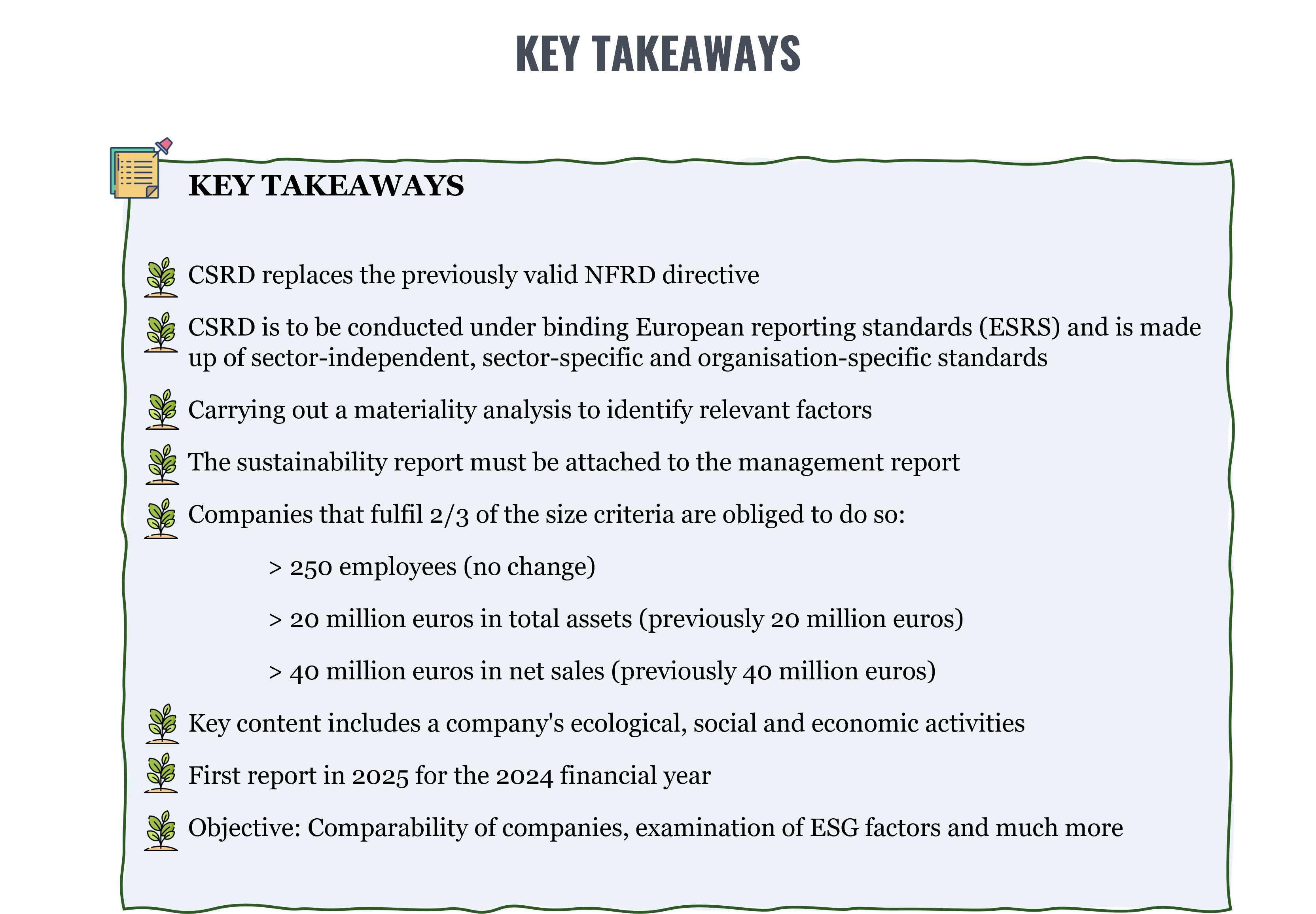 Key takeaways Sustainability reporting
