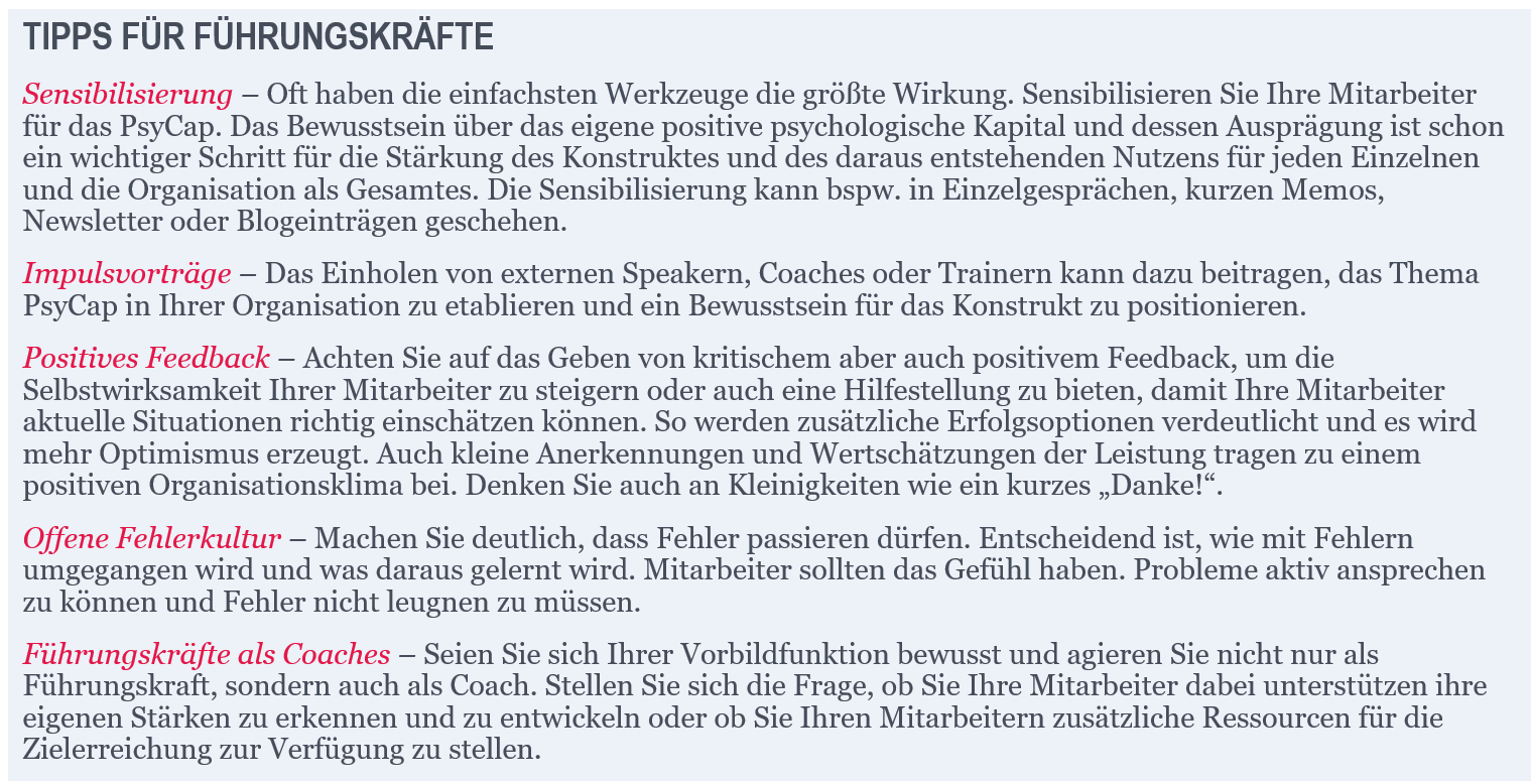 Tipps für Führungskräfte zum PsyCap