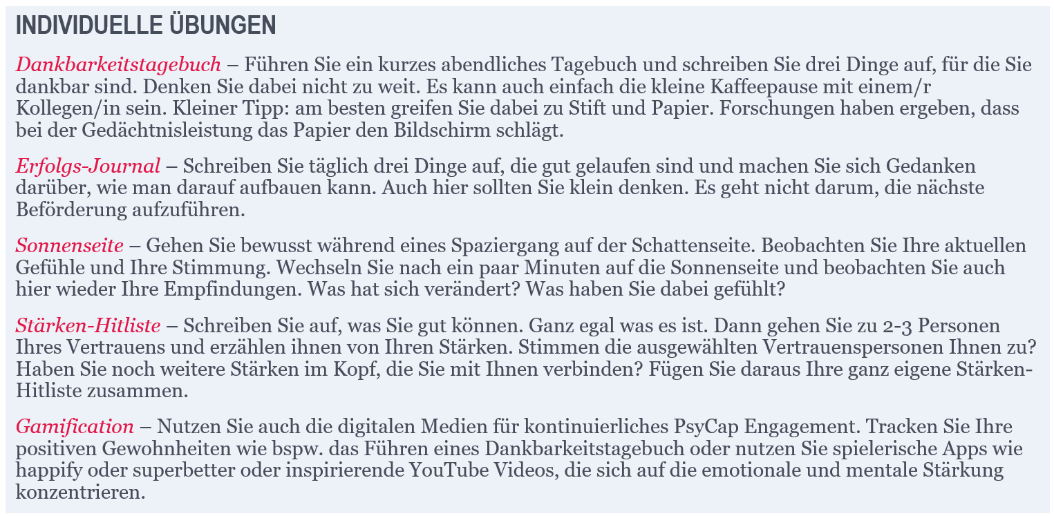 Individuelle Übungen zum PsyCap