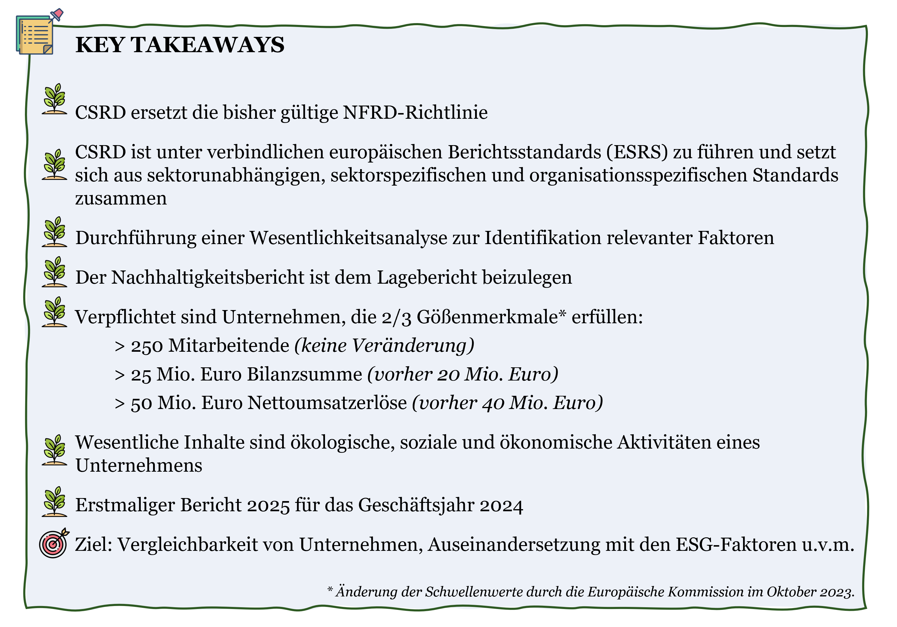 Was man wissen muss - die Key Takeaways zur Erstellung eines Nachhaltigkeitsberichts.