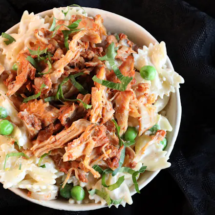 Pulled Chicken med kremet pasta