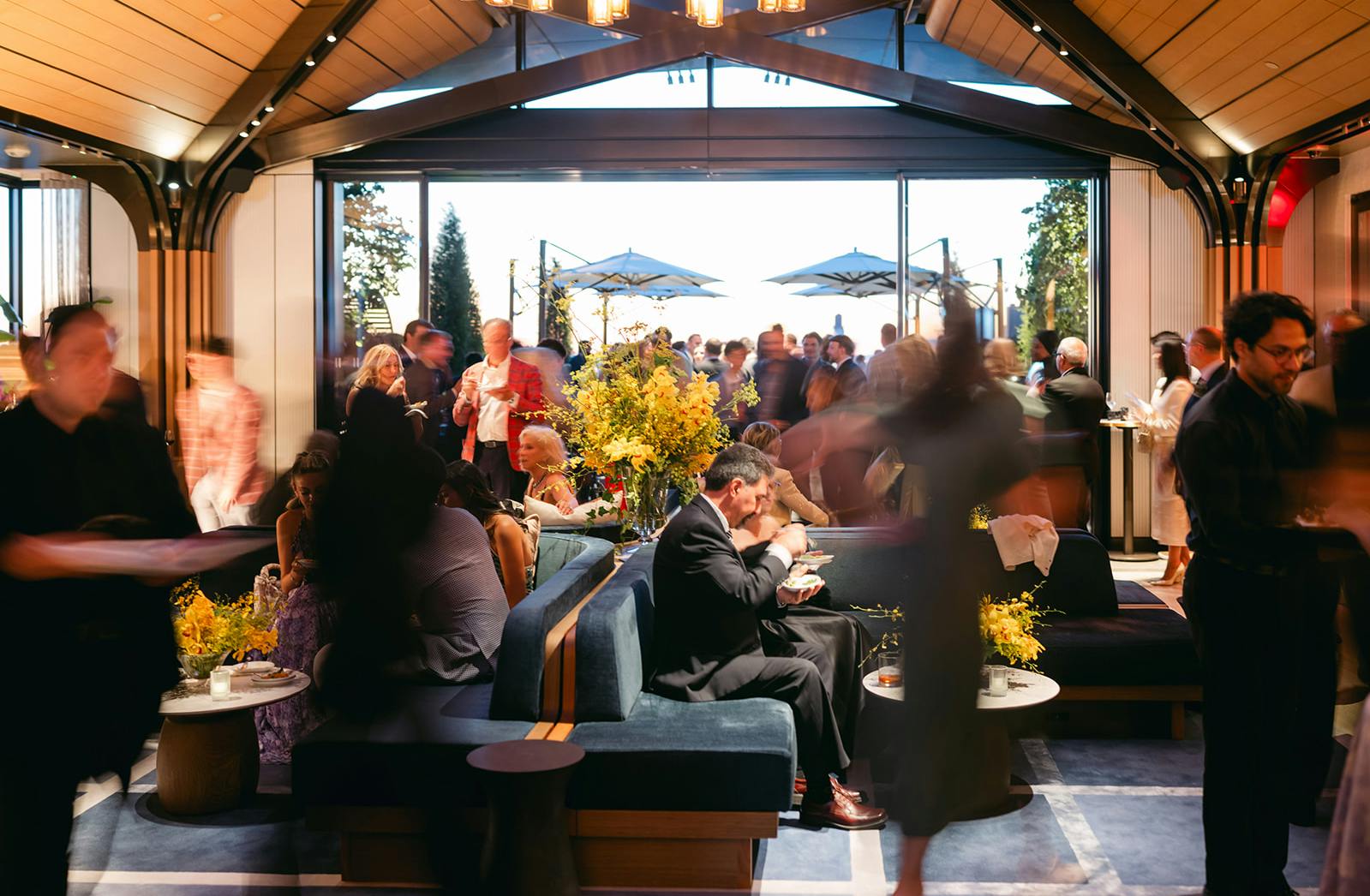 room interior with people at a party