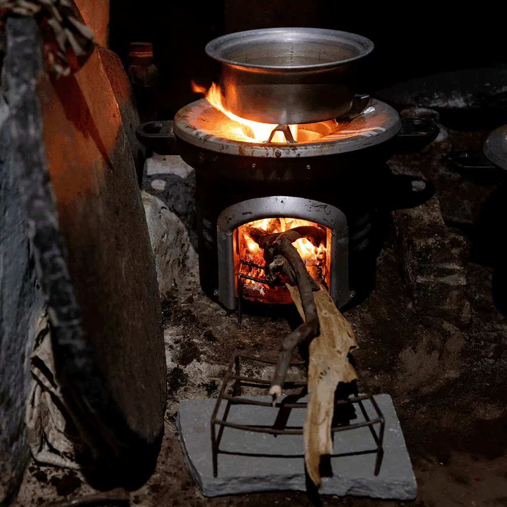 Fire powered climate positive cookstove.