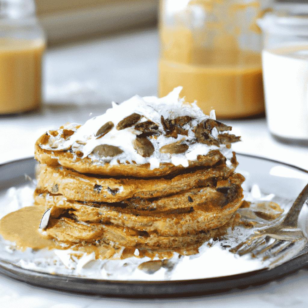 Banana bean pancake topped with pumpkin seed butter and syrup