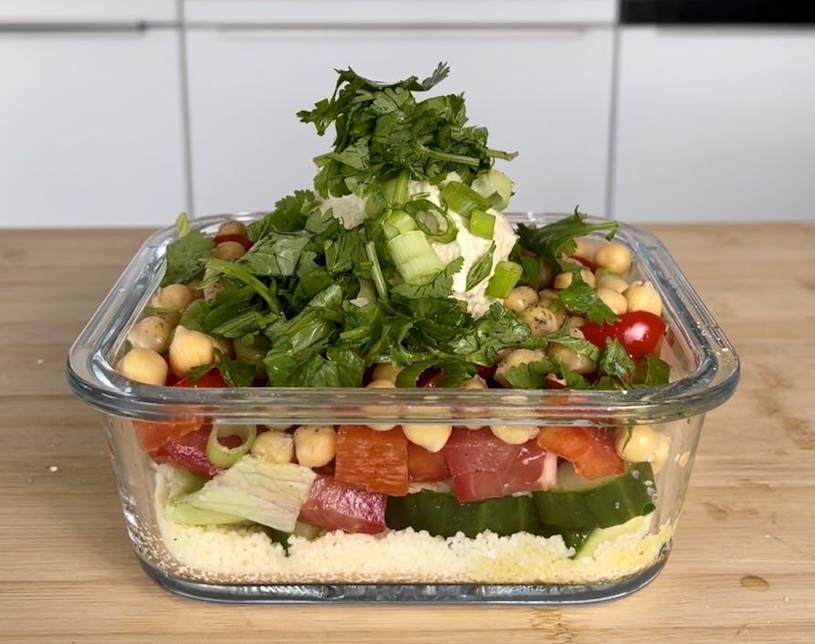 Hummus couscous lunch salad