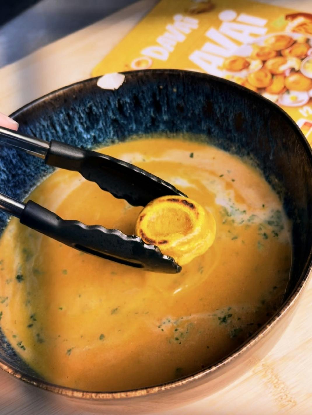 Carrot masala soup with Davai Dumplings