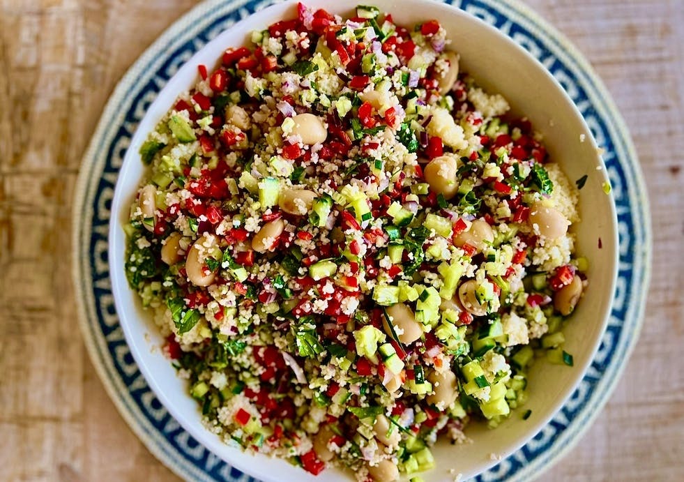 lima beans couscous salad with tahini dressing