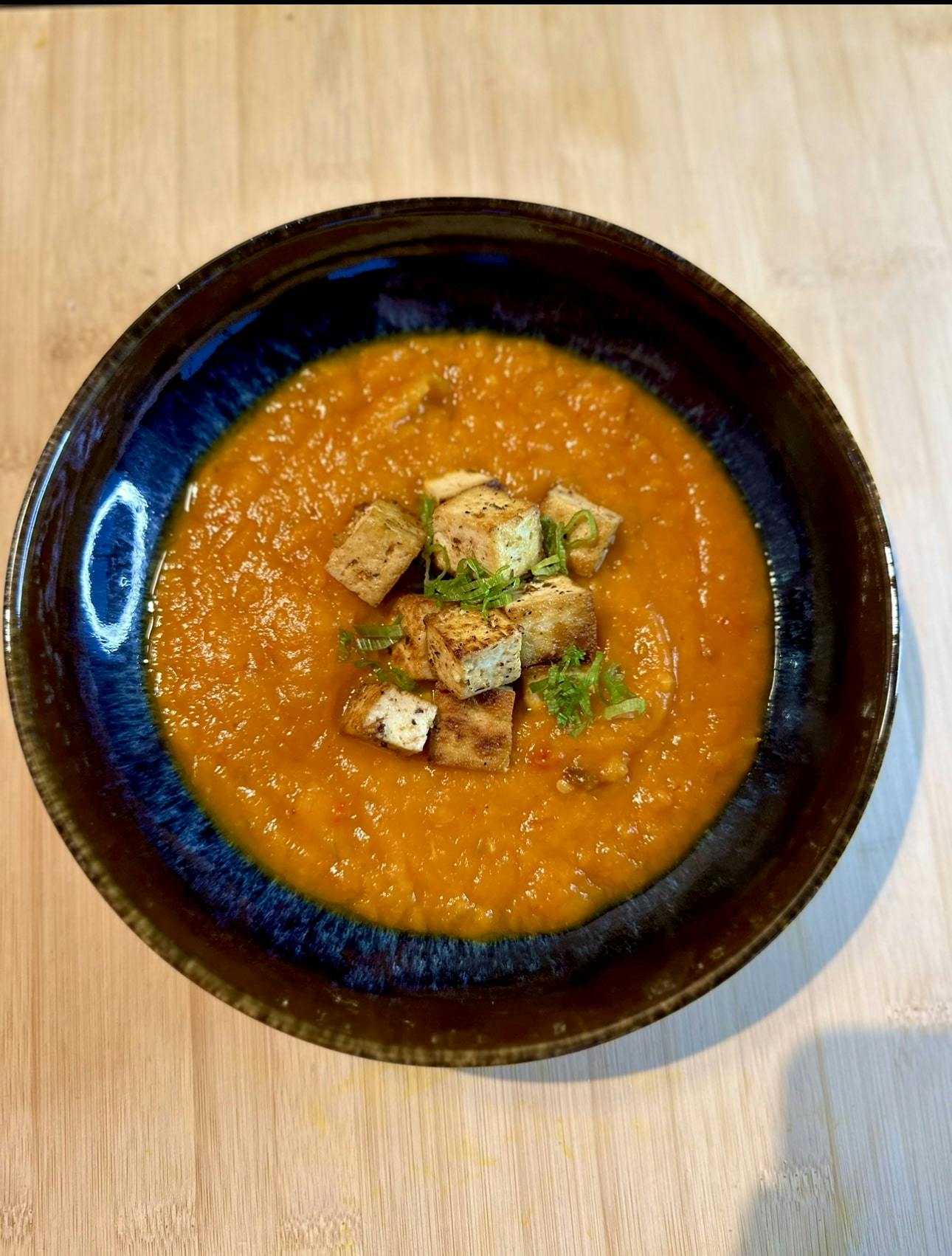 Spicy pumpkin soup with tofu