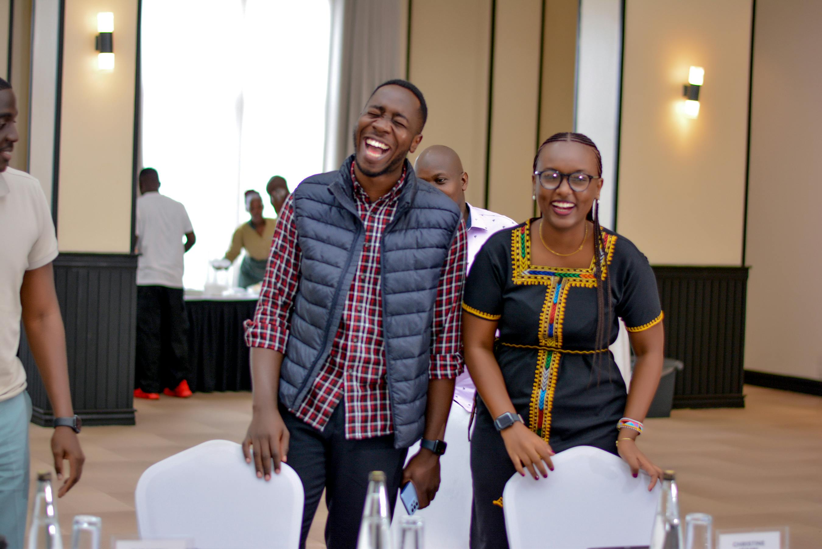 YELPees Saxon and Christine in a light moment