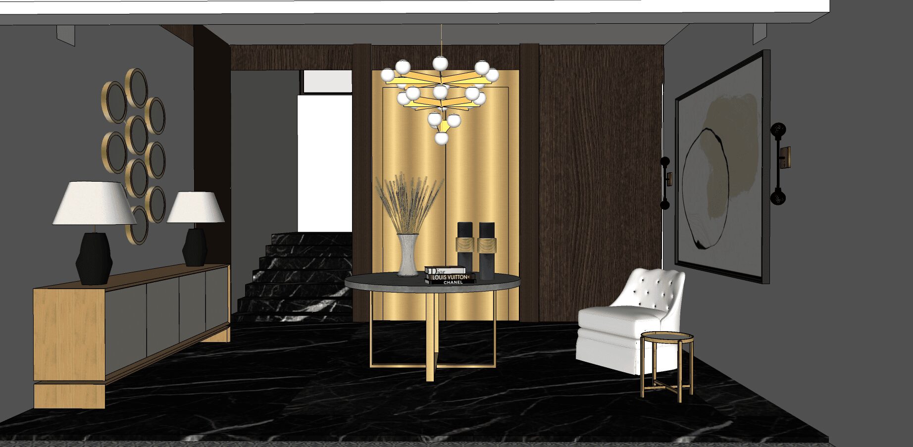 3D render of a lobby by Fyfe Boyce interior design studio
