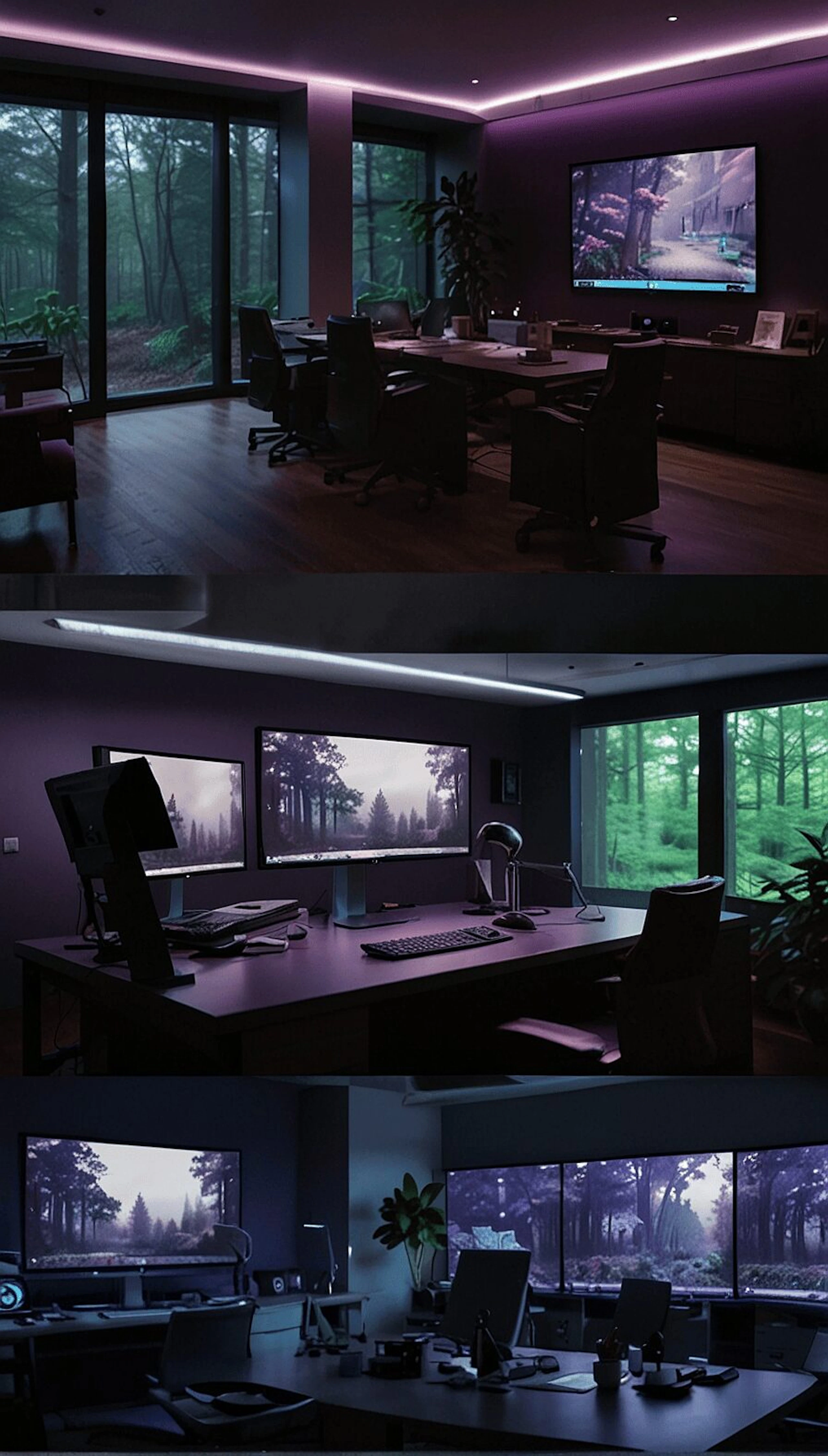 Pointdot office AI generated Leonardo, Sci Fi with purple lighting