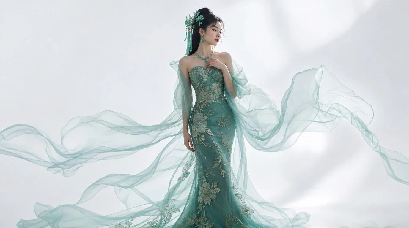 Full-body portrait of a woman in modern Chinese couture, generated with GPT-Image-2 in Leonardo.Ai
