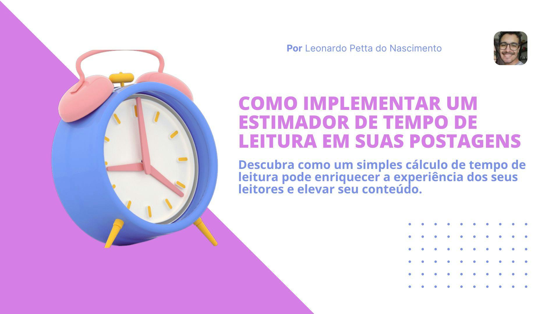 banner da postagem contendo um relógio, título e subtítulo da postagem