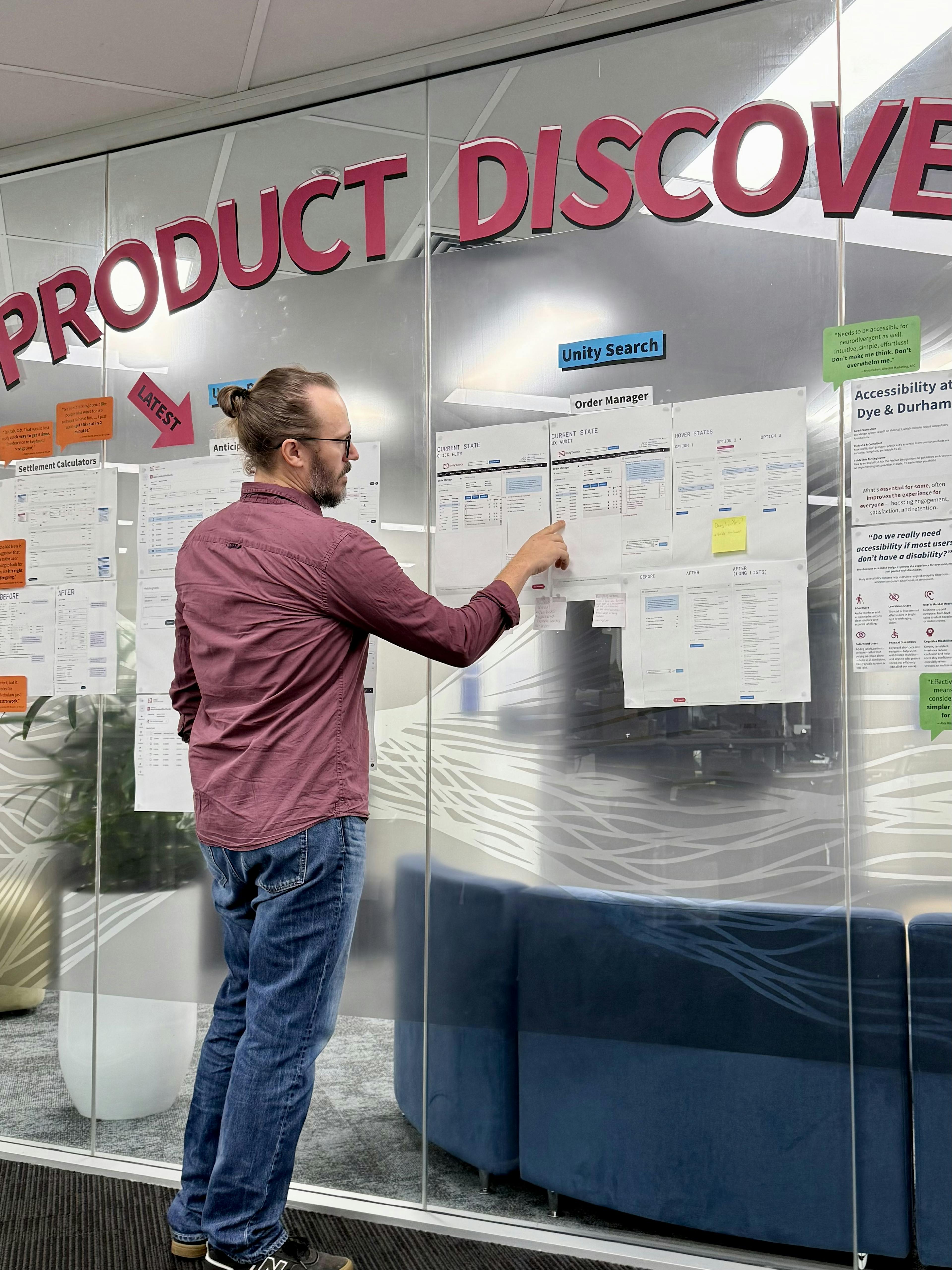 Product Discovery wall to share product design thinking