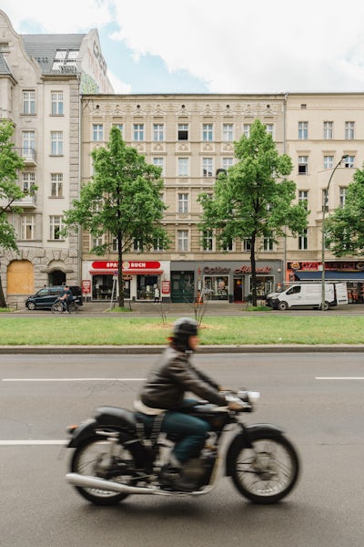 A motorcyclest at Frankfurter Allee in Berlin