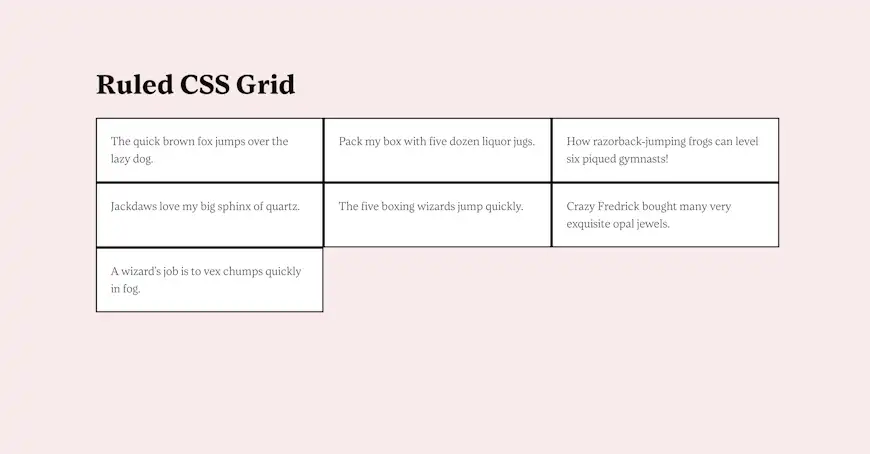 An example of what you get when applying a border of a certain thickness to each child in a CSS grid.