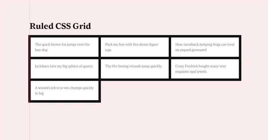 A graphic highlighting an issue we face with a ruled CSS grid that has thick lines.
