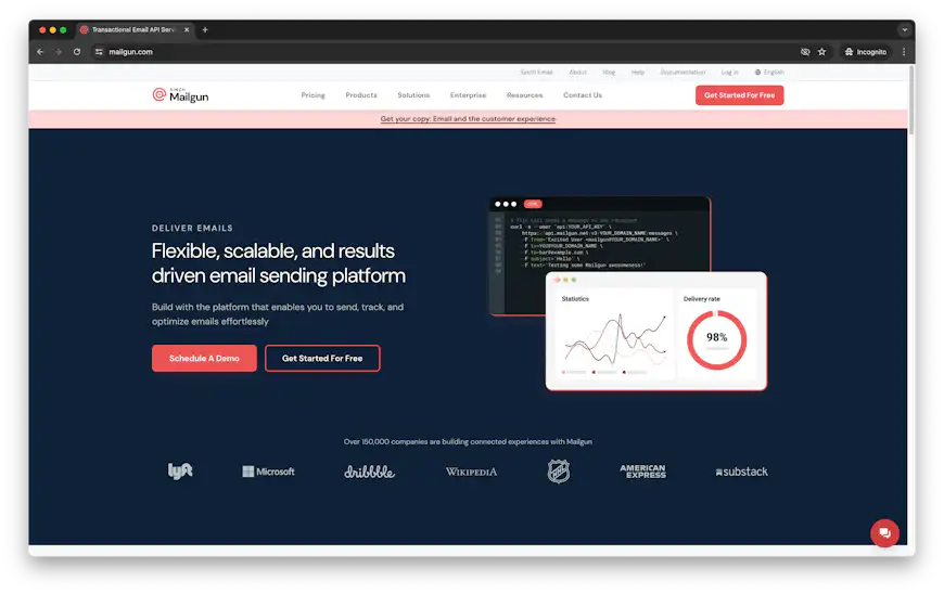 A screenshot of the Mailgun website.