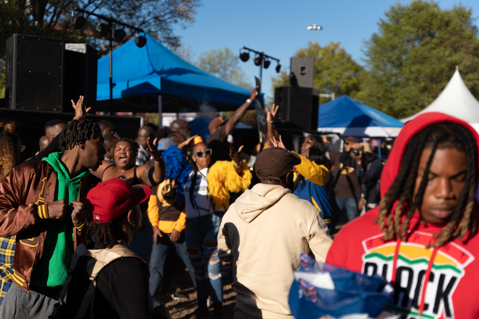 People dancing outside of the Nissan Stadium in Nashville