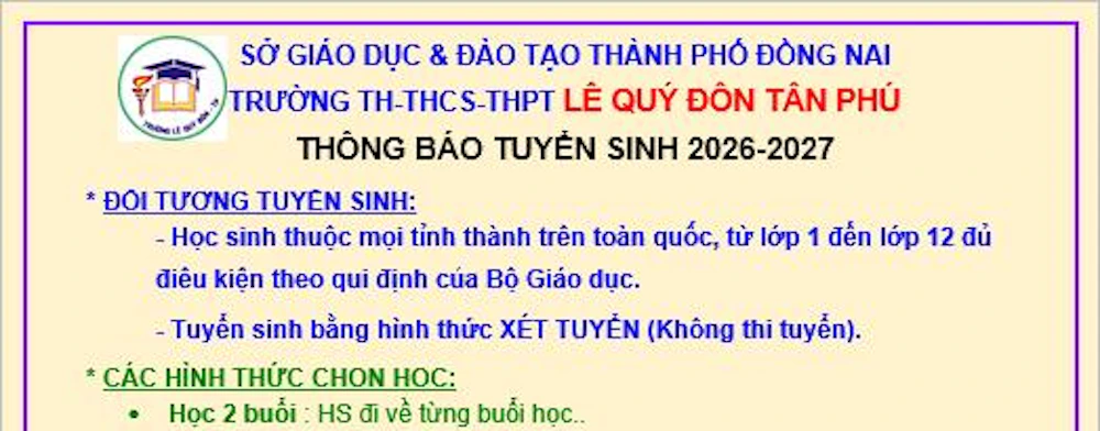 CHIÊU SINH NĂM HỌC 2026-2027