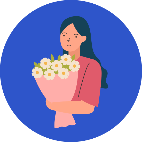 Icone d'une femme brune avec un bouquet de fleurs