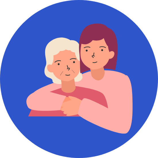 Icone avec une femme enlaçant sa mère