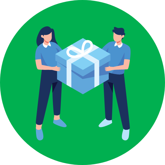 Icone d'un couple portant un cadeau qu'il leur a été offert.