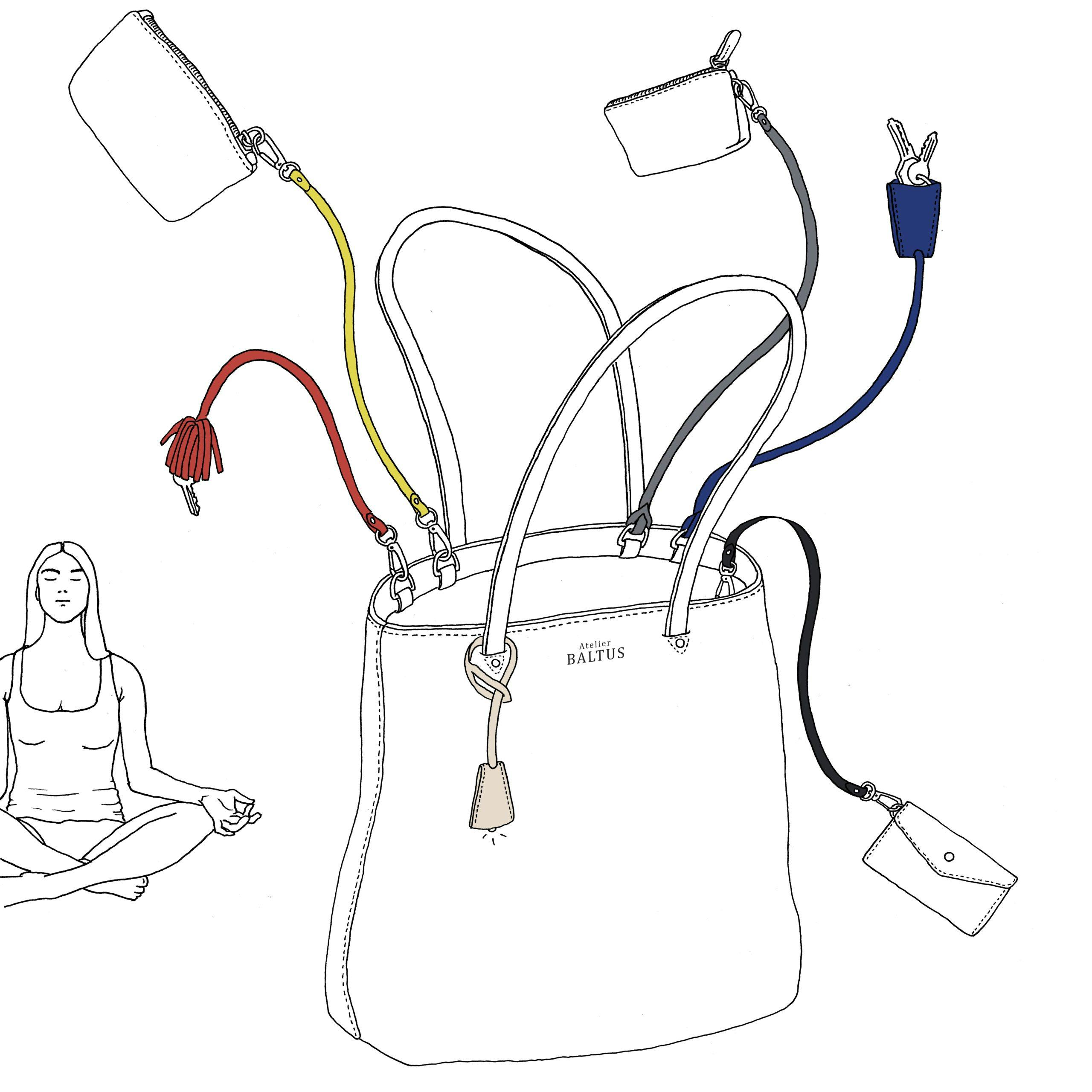 Un système ingénieux de liens et d'accessoires, pratiques et élégants, pour vos sacs et pochettes.