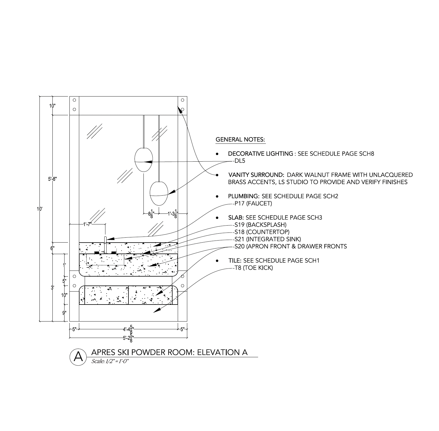 Elevation Drawing with Specification callouts listed next to the drawing. 