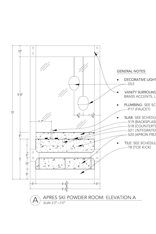 Elevation Drawing with Specification callouts listed next to the drawing.