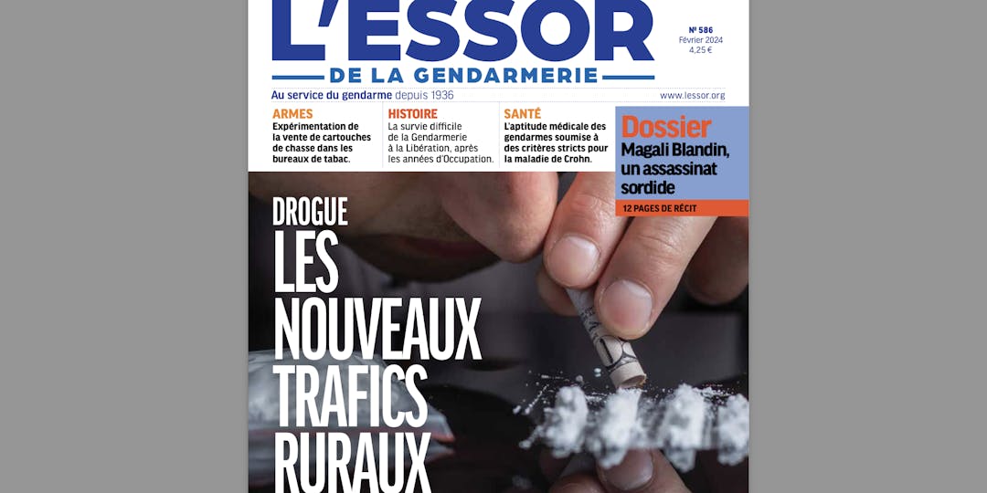 La une du #février 2024 du magazine mensuel L'Essor de la Gendarmerie.