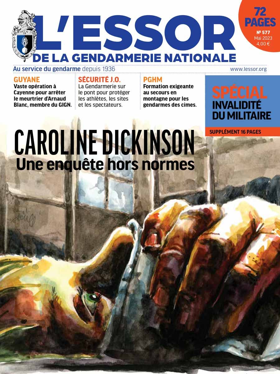 Une du numéro 577 du magazine L'Essor de la Gendarmerie nationale paru en mai 2023.