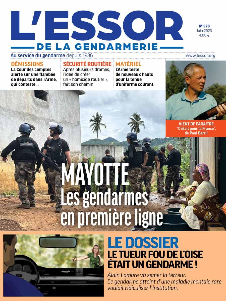 Une du numéro 578 du magazine L'Essor de la Gendarmerie (juin 2023).