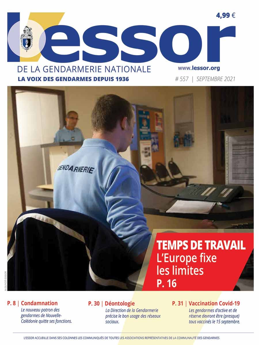 Une du n°557 du magazine L'Essor de la Gendarmerie (septembre 2021).