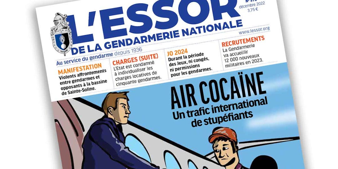 Extrait de la Une du numéro 572 de L'Essor de la Gendarmerie, publié en décembre 2022.