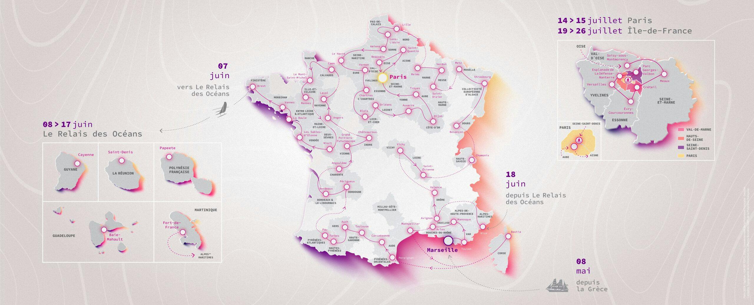 Le parcours du relais de la flamme Olympique, partout en France. (Image: Cojo Paris-2024)