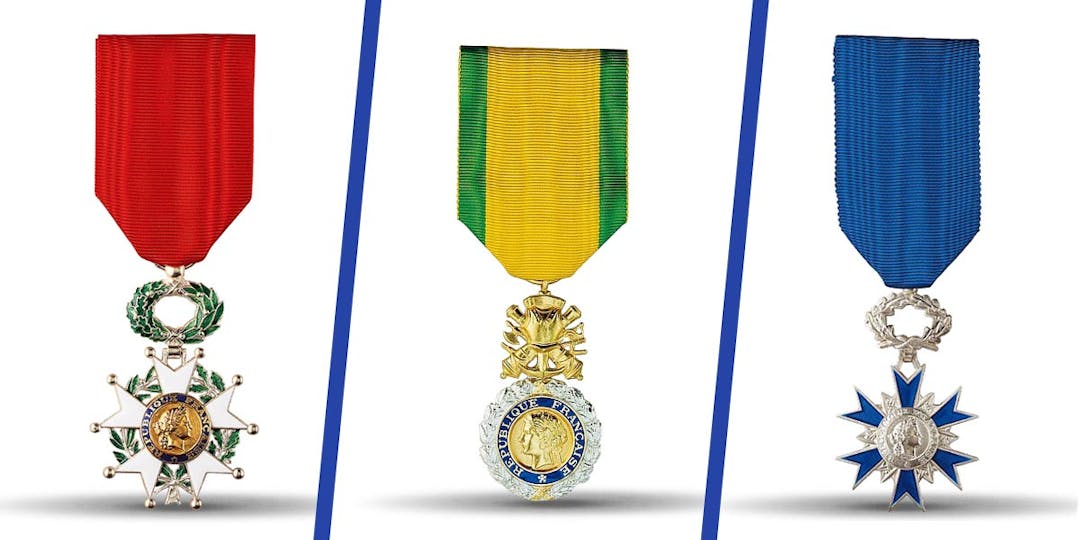 La Légion d'honneur, la Médaille militaire et de l'ordre national du Mérite. La Médaille militaire, au centre, est réservée aux sous-officiers. Elle est la troisième décoration dans l'ordre protocolaire (Photos: Monnaie de Paris)