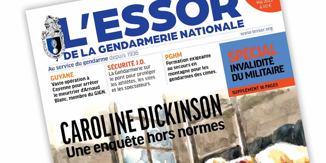 Extrait de la Une du numéro 577 du magazine L'Essor de la Gendarmerie nationale paru en mai 2023.