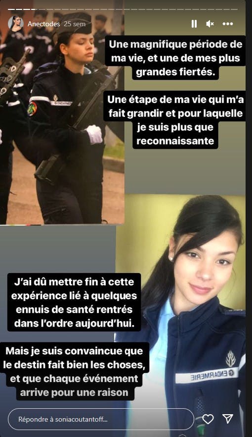 Sur son compte Instagram, Sonia Coutant est aussi revenue sur son passé de gendarme (capture d'écran