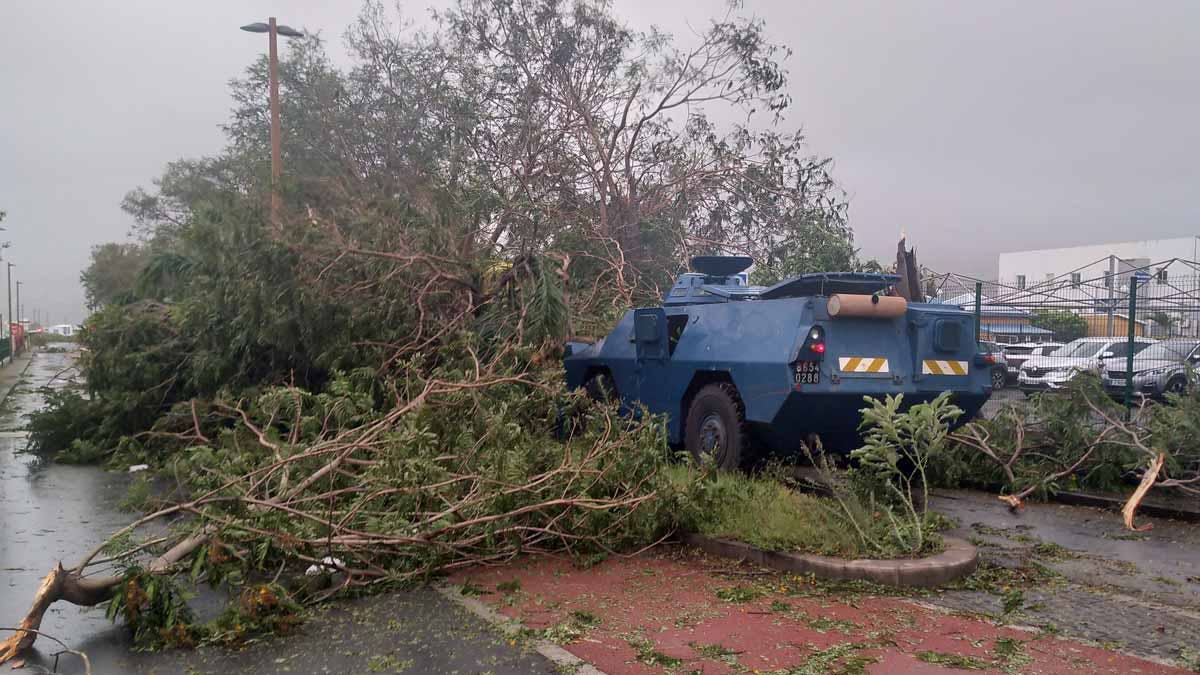 Un véhicule blindé à roues de la Gendarmerie (VBRG) mobilisé après le passage du cyclone Belal à La Réunion, pour déblayer les axes de circulation. (Photo: Gendarmerie de La Réunion)