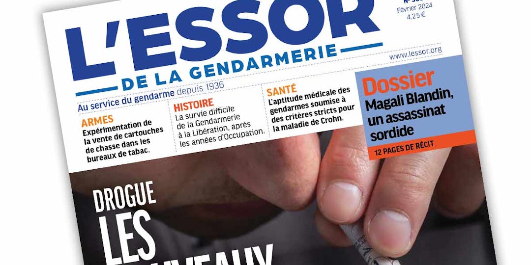 Extrait de la Une du n°586 du journal L'Essor de la Gendarmerie, paru en février 2024.