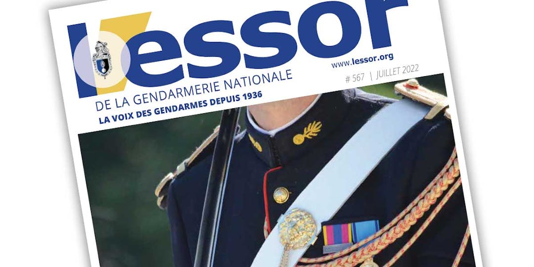 Extrait de la Une du numéro 567 de L'Essor de la Gendarmerie, publié en juillet 2022.