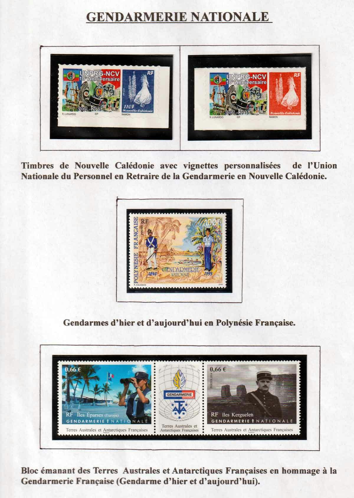 Exemples de timbres à l'image de la Gendarmerie qui seront exposés à Maizières-lès-Metz le 23 mars 2023, à l'occasion de sortie en avant-première du timbre rendant hommage au colonel Arnaud Beltrame.